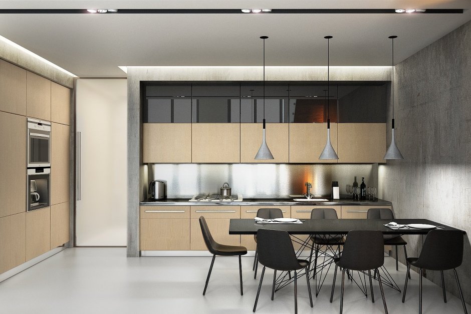 Кухня в современном стиле с высокими потолками