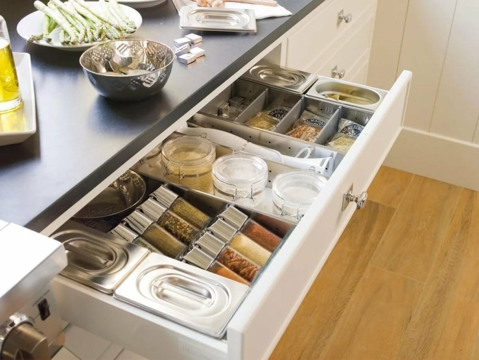 Организация пространства в кухонных ящиках