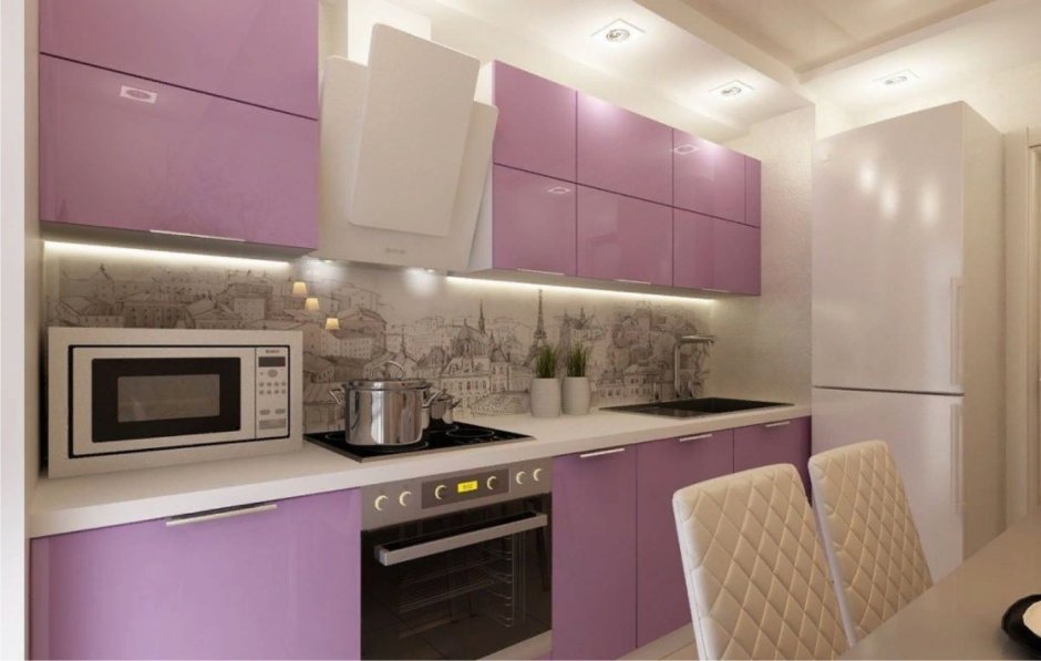 Кухня фиолетовая с бежевым