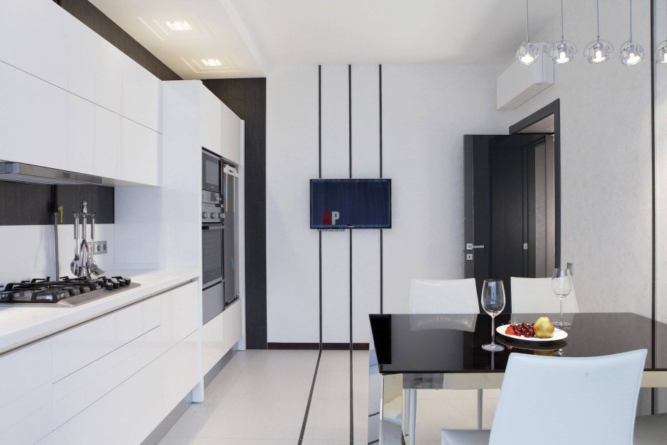 Белая кухня угловая минимализма в квартире серые стены фото дизайн