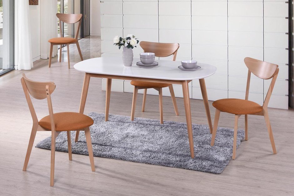 Стол обеденный Max Макс 140х80х75 см белый+натуральный бук