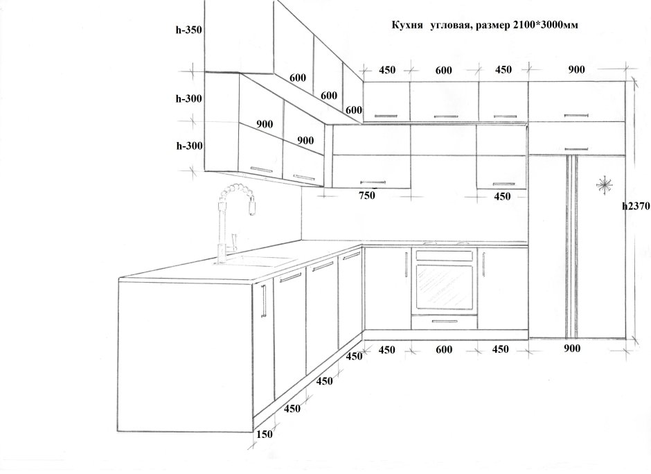 Проекты угловых кухонь с размерами фото