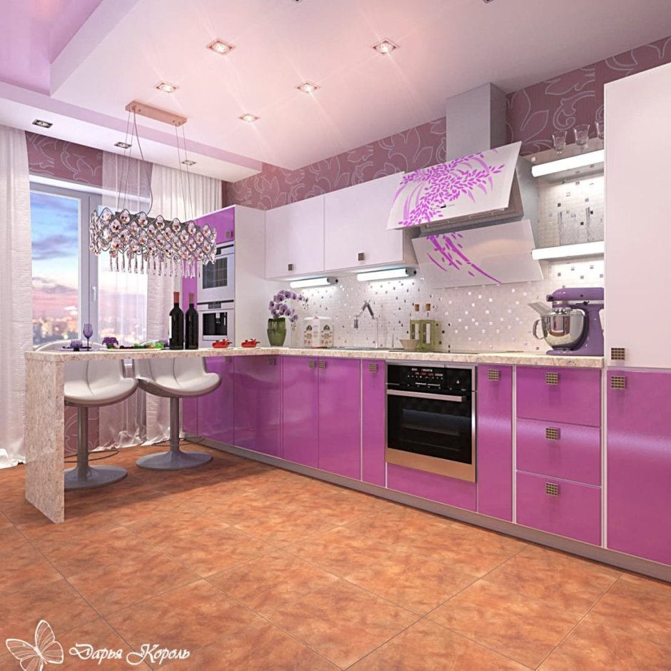 Кухня фиолетовая с серебром