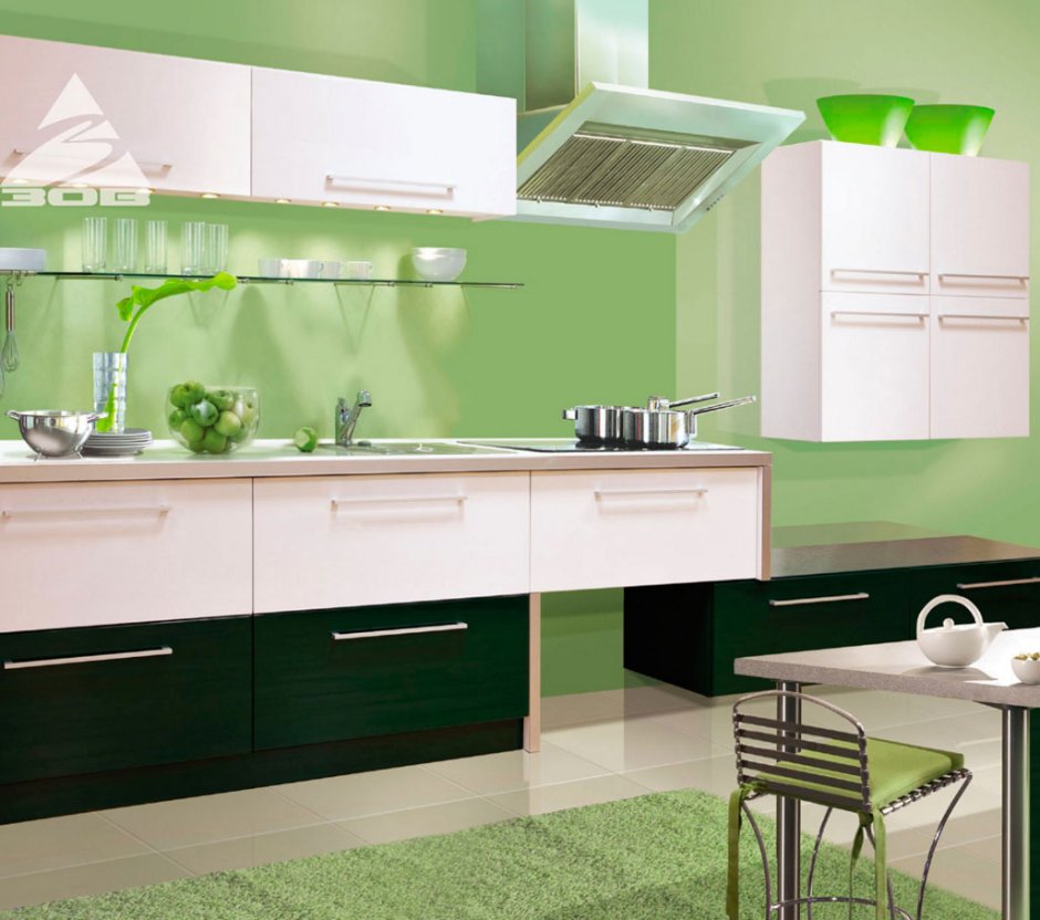 Кухня гостиная в зеленом цвете