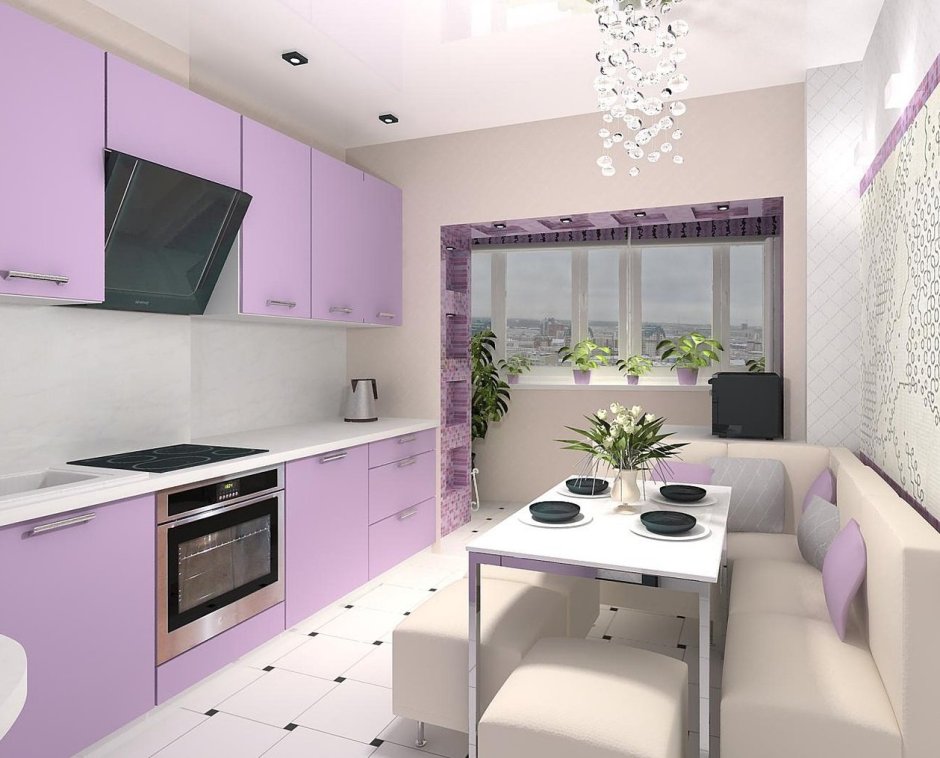 Кухня в зелено фиолетовом цвете