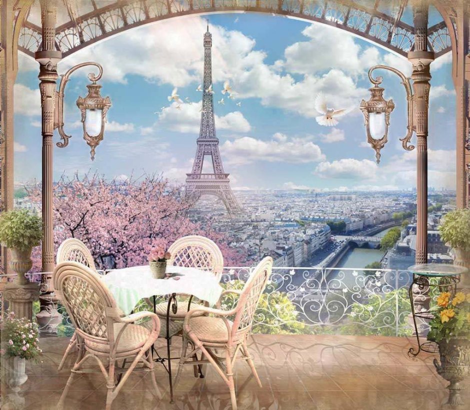 Фотообои Париж Эйфелева башня в интерьере