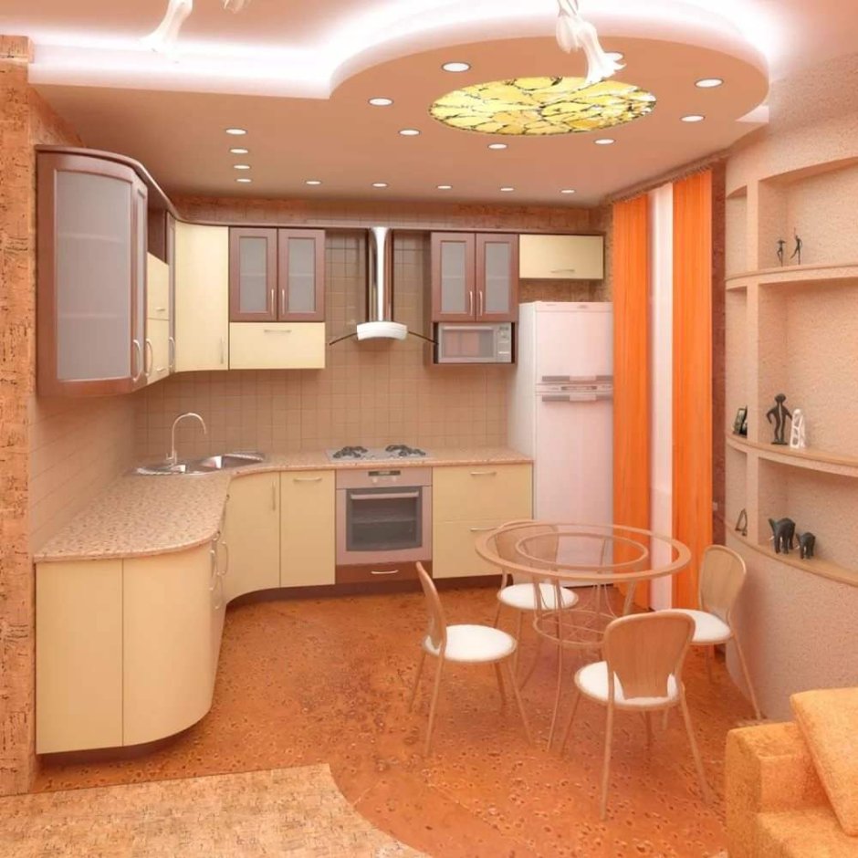 Красивый потолок на кухне