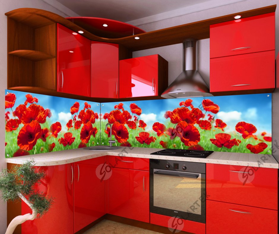 Кухонный фартук скинали маки