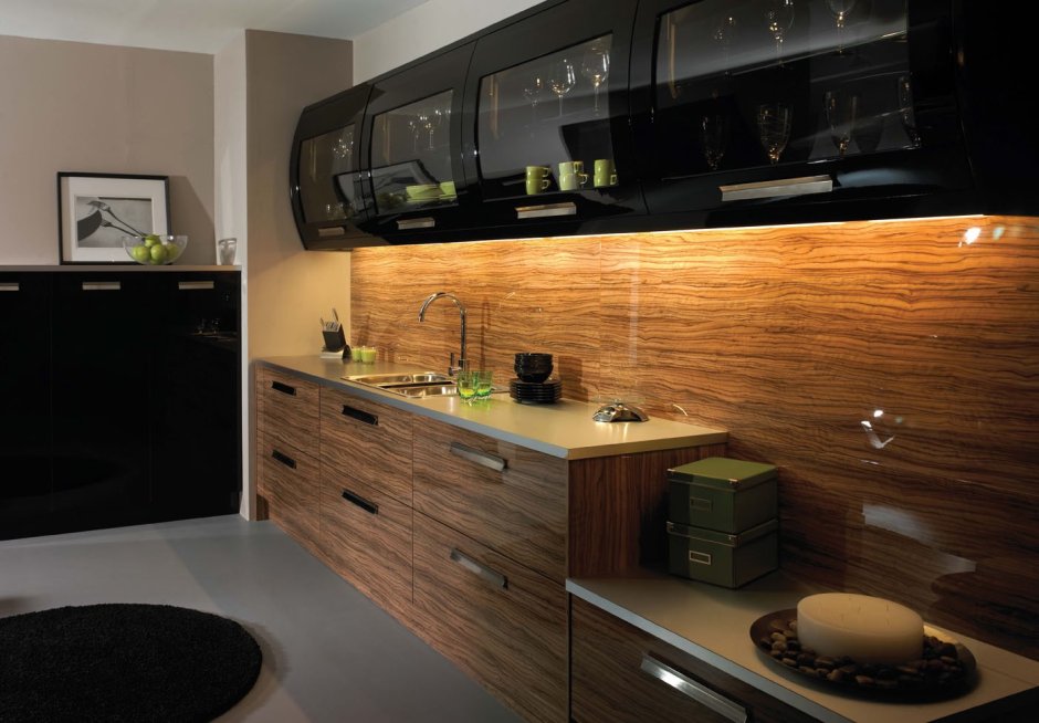 Кухня в черно деревянном стиле