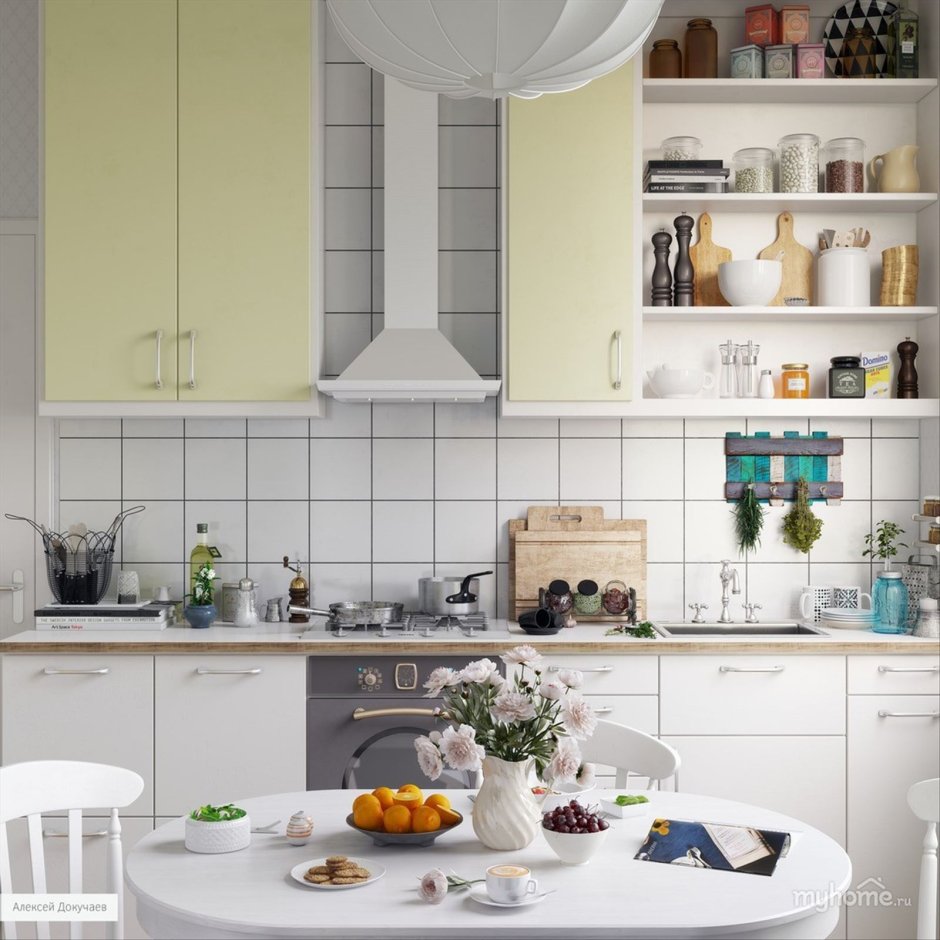 Открытый кухонный гарнитур в скандинавском стиле