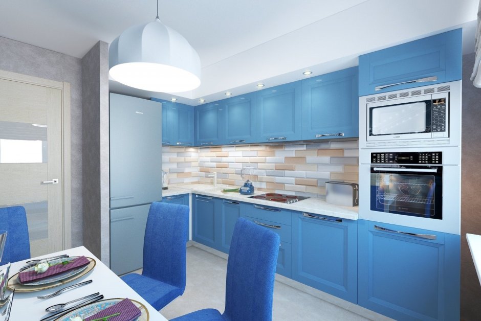 Кухня серо синего цвета