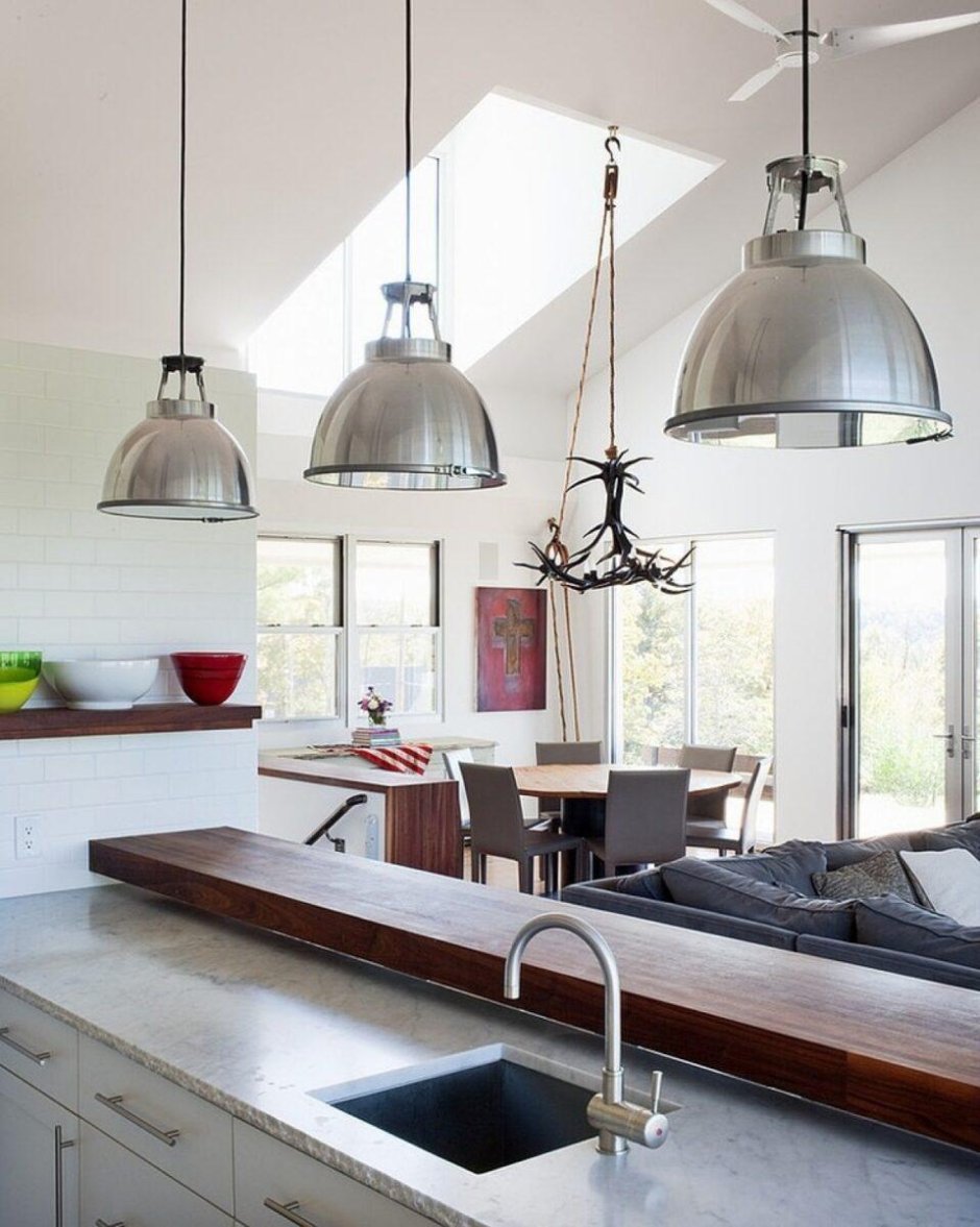 Подвесной светильник абажур на кухню (65 фото)