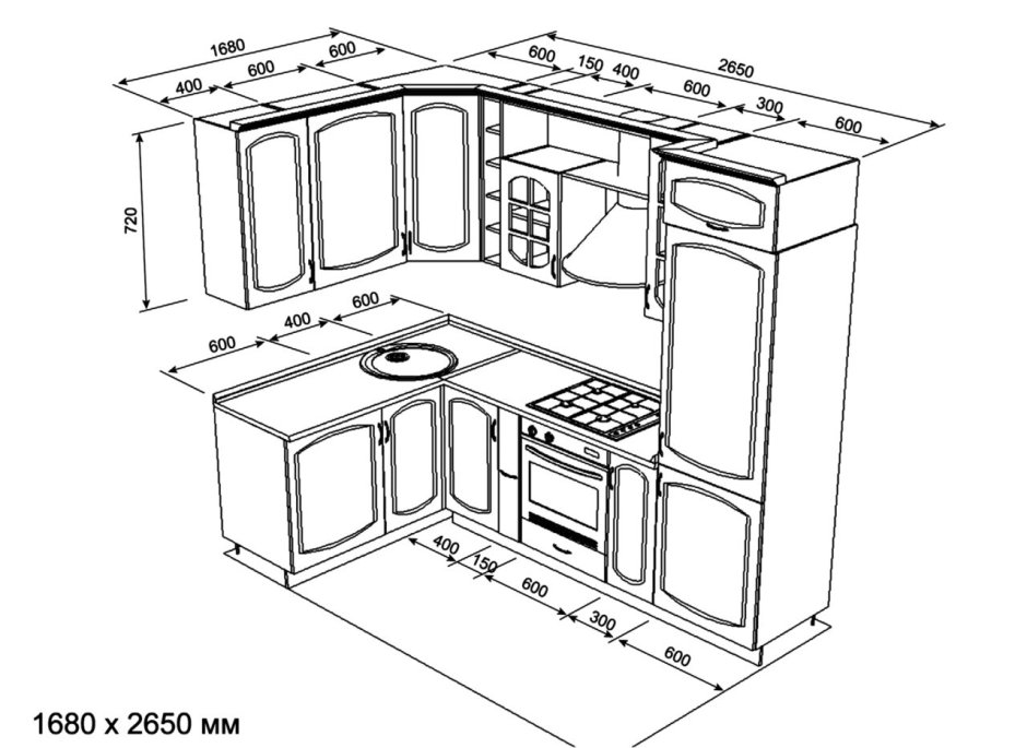 Чертёж кухни угловой 2.90