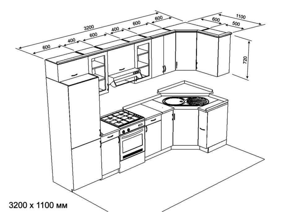 Проект кухни угловой