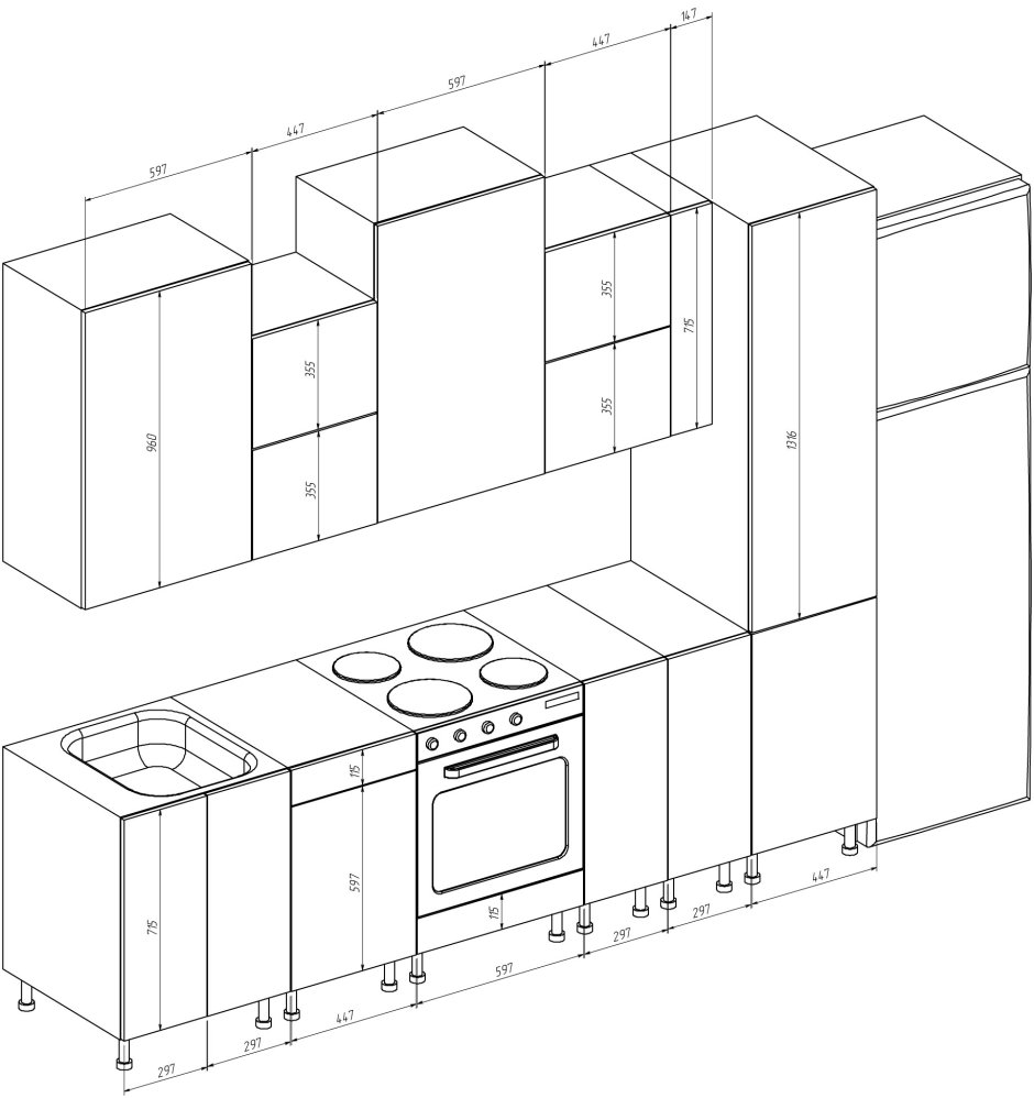 Угловой кухонный гарнитур 2000х1400 схема