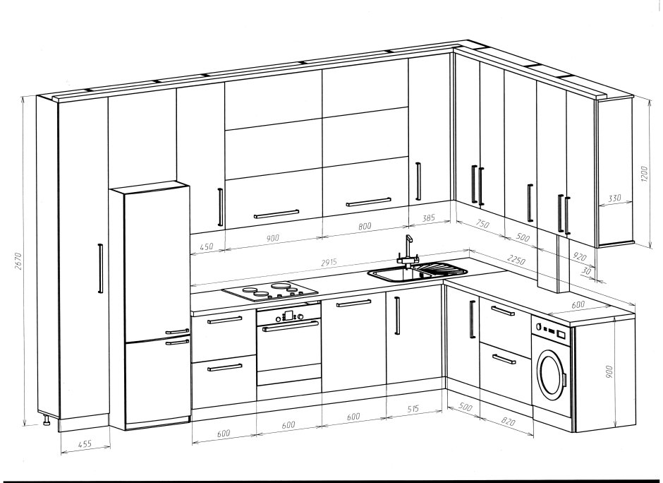 Проекты угловых кухонь с размерами фото