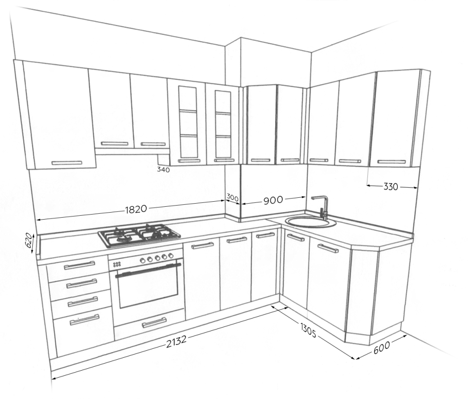 Проект угловой кухни с размерами
