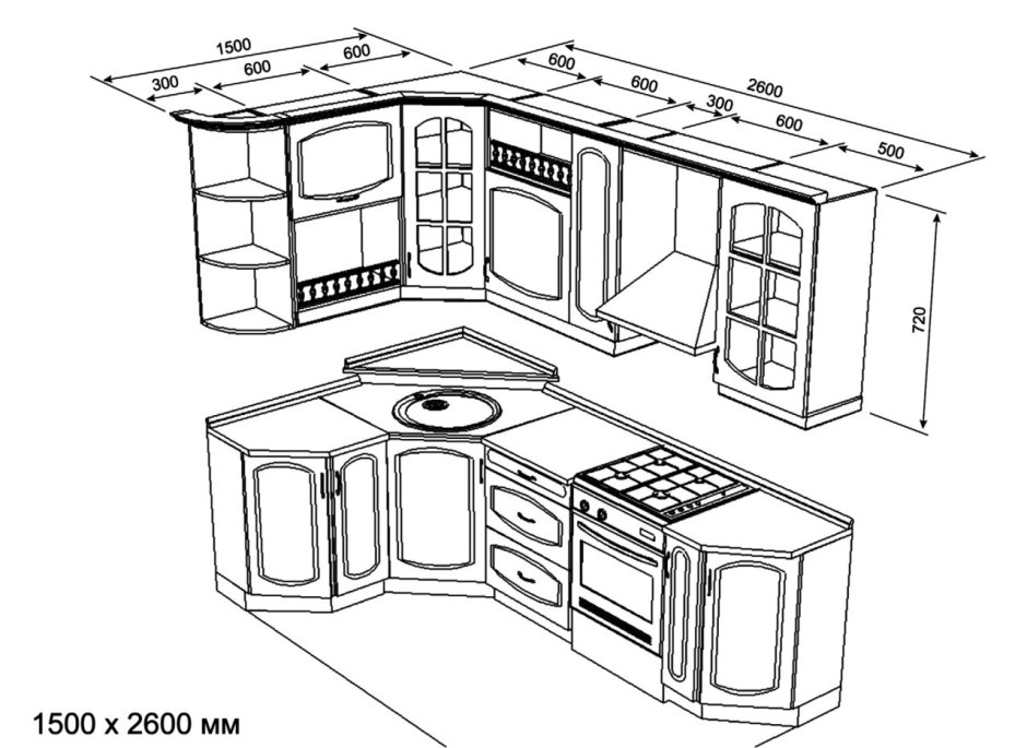 Чертёж кухни угловой 2.90