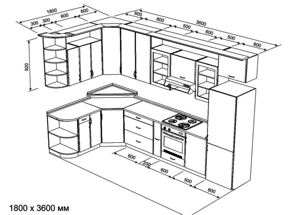 Кухонный мебель угловой 210х200 чертеж с размерами