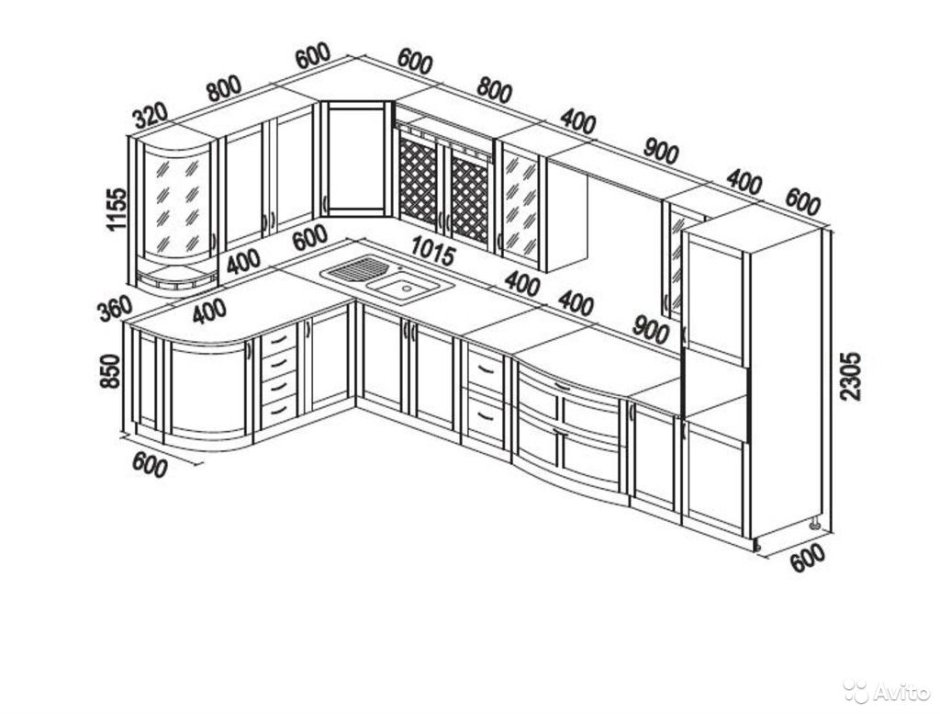 Чертёж кухни угловой 2.90