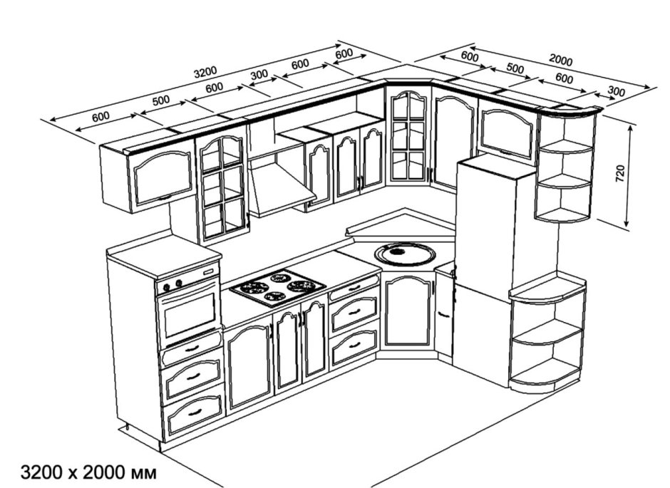 Проект угловой кухни с размерами