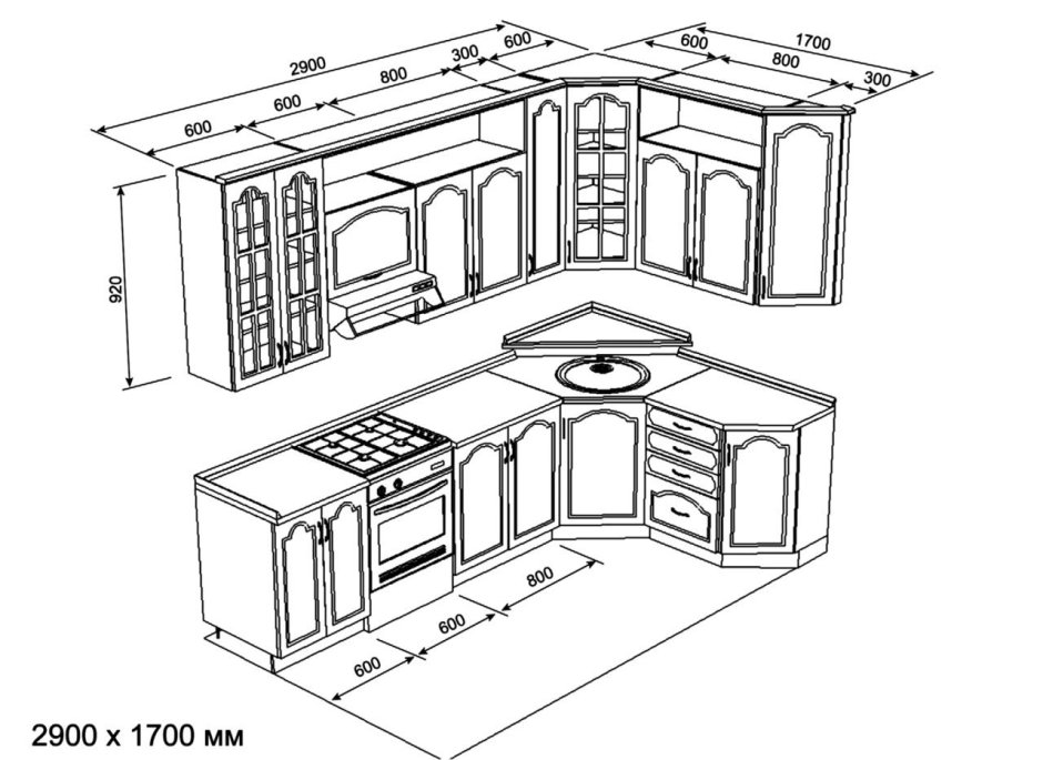 Проект прямой кухни с размерами