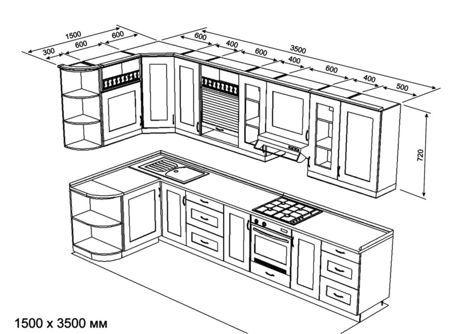 Кухонный мебель угловой 210х200 чертеж с размерами