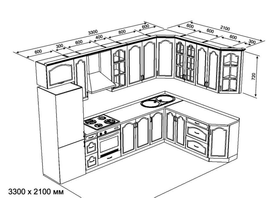 Кухня угловая чертеж с размерами 2 метра на 1,5 метра