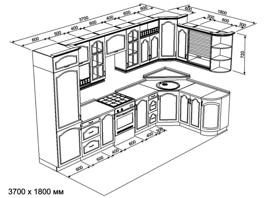 Проект кухни угловой