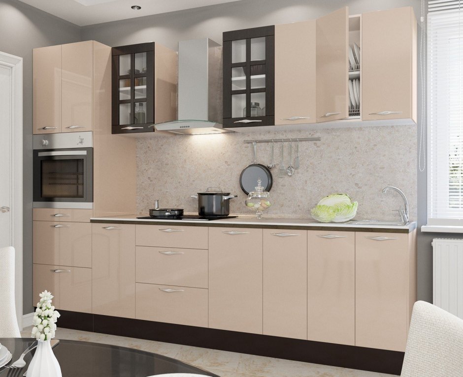 Кухни шоколадного цвета с молочным