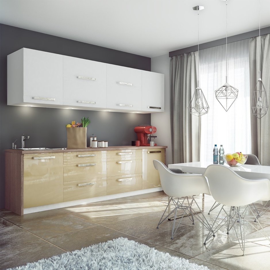 Бежевые обои на кухне