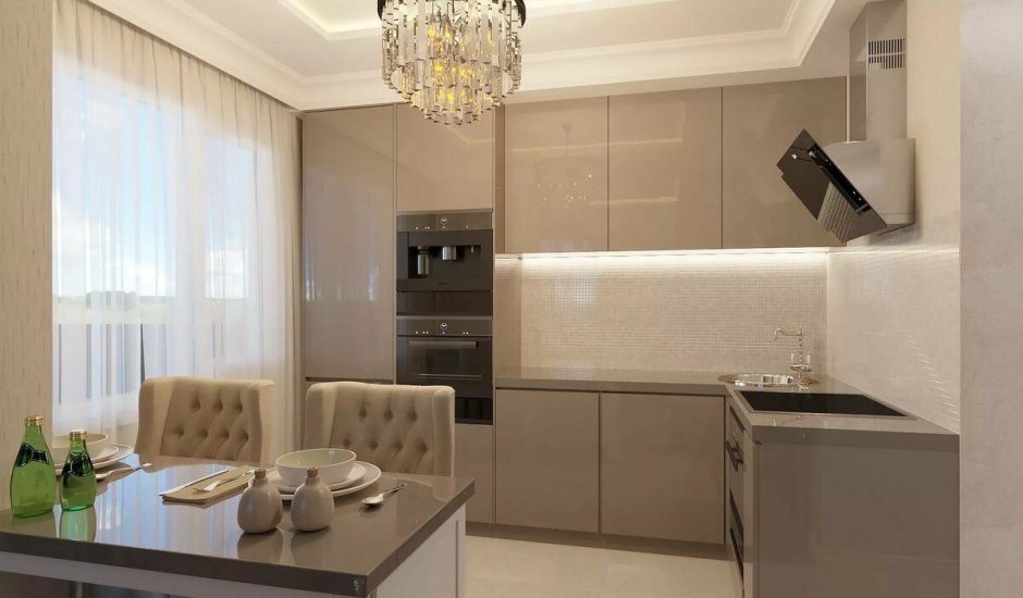 Кухня цвета шоколад и ваниль