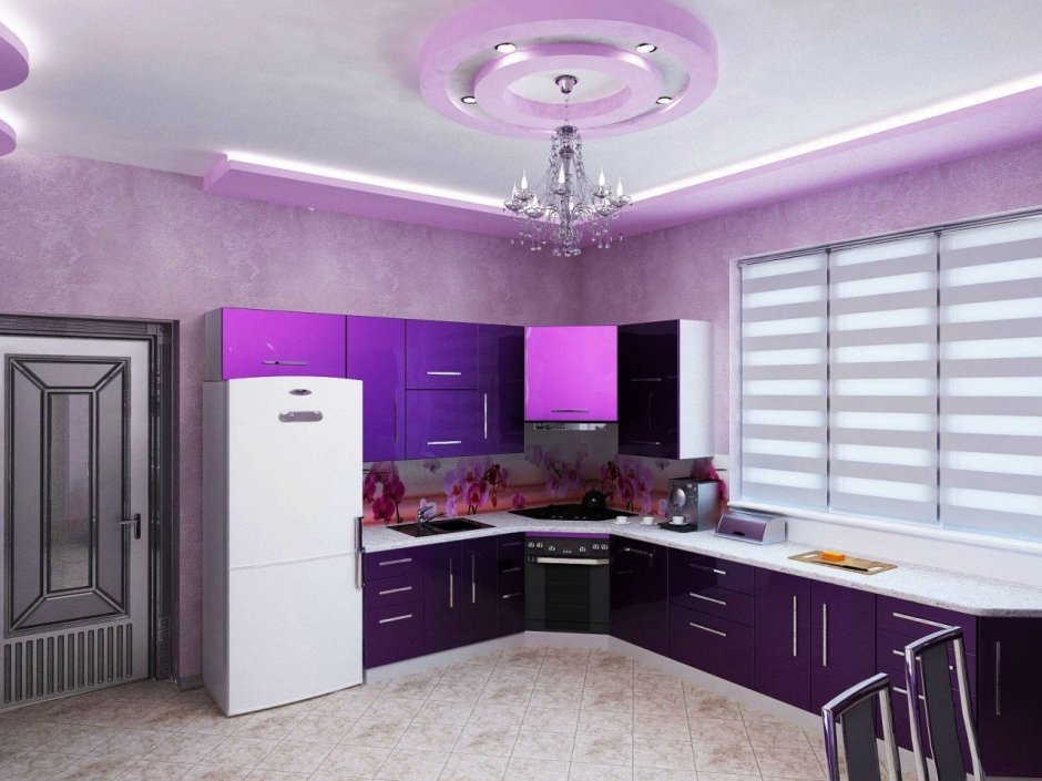 Кухня фиолетовая с серым