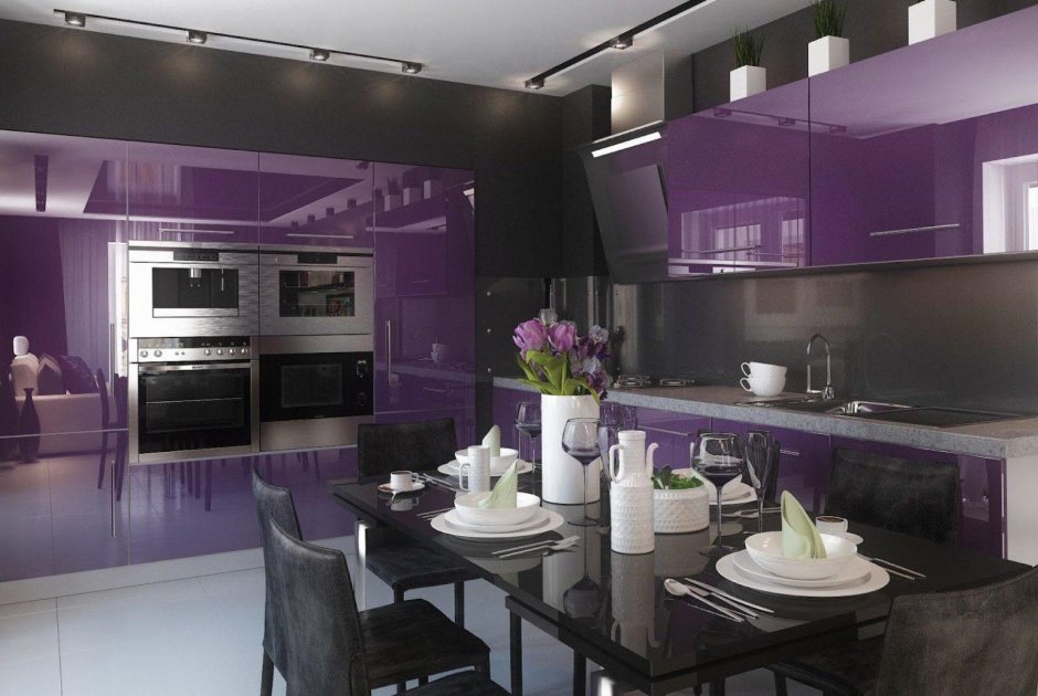 Фиолетовая матовая кухня