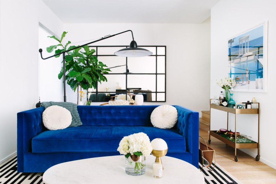 Интерьер с синим диваном (67 фото)