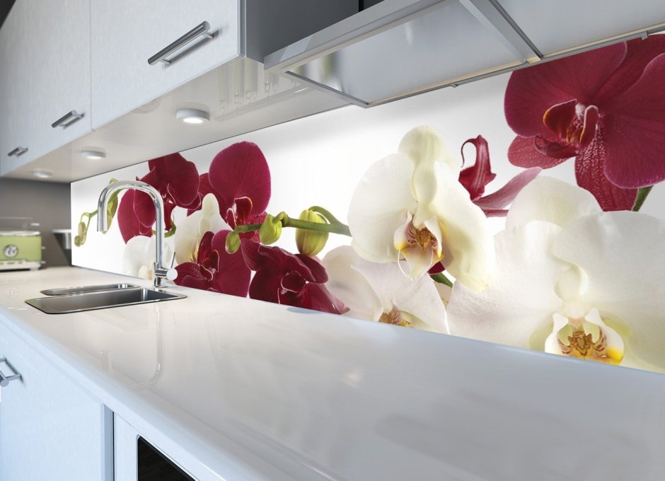 Фотообои цветы в интерьере кухни