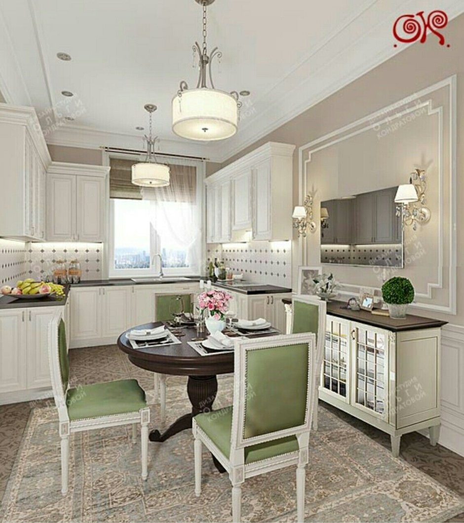 Зеленая кухня в интерьере в приглушенных тонах