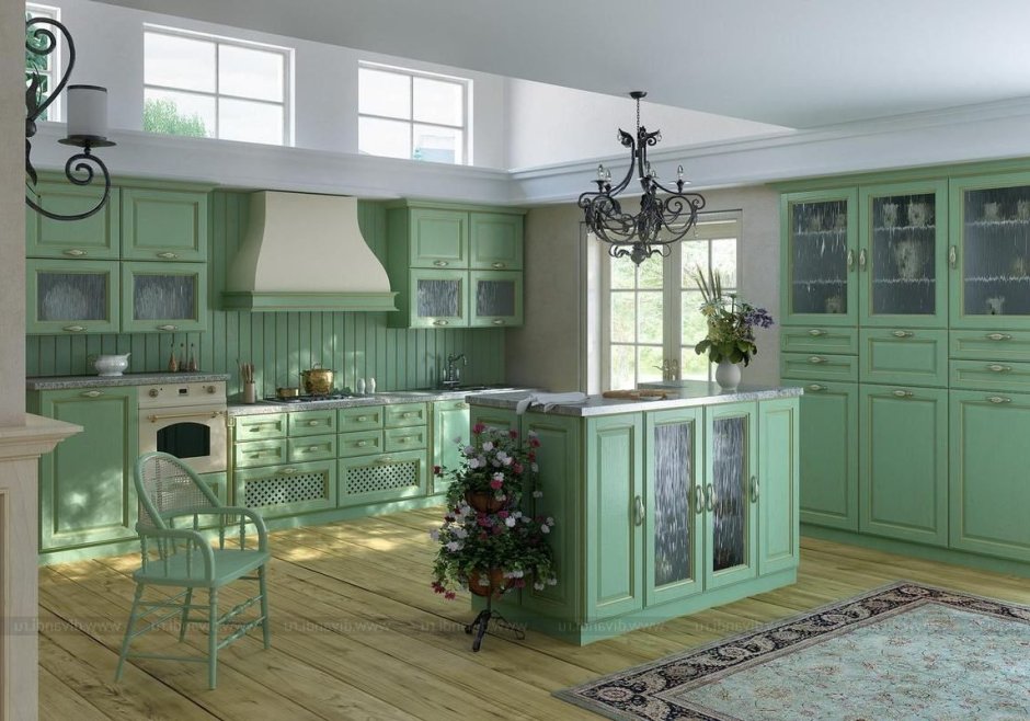 Кухни стиль Кантри патина сзелена