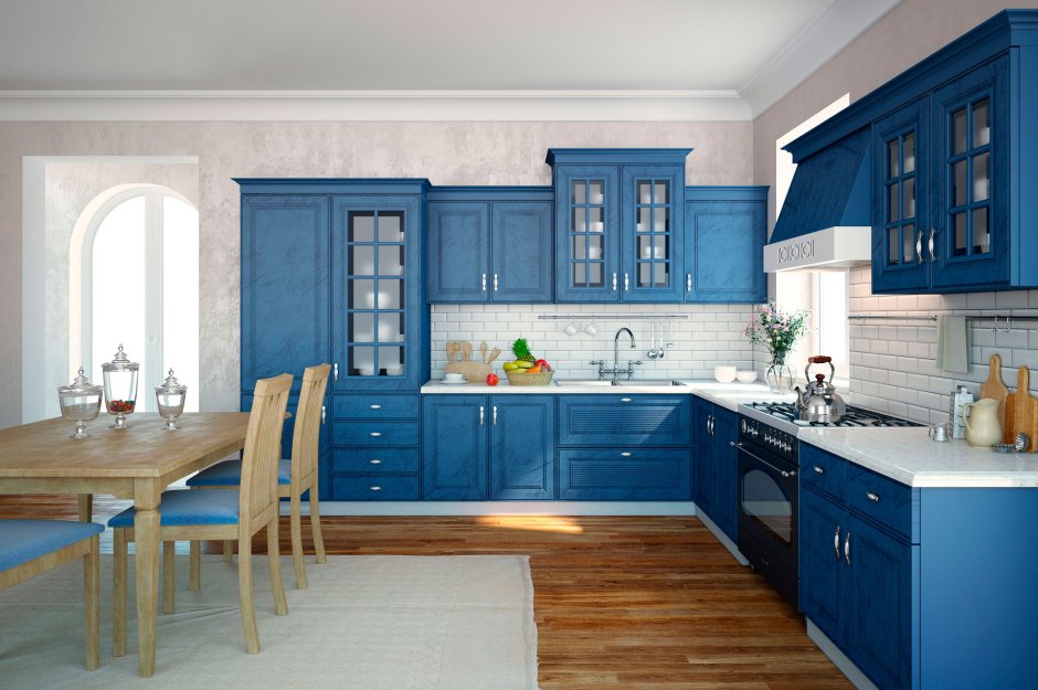 Дизайн кухни в синих тонах (63 фото)