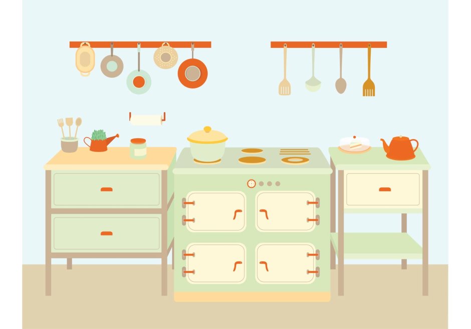Кухня Flat иллюстрации