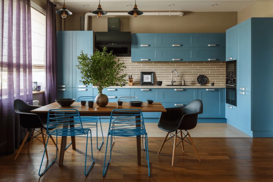 Синяя кухня в стиле лофт (88 фото)