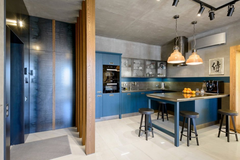 Кухня Сканди серо-синяя