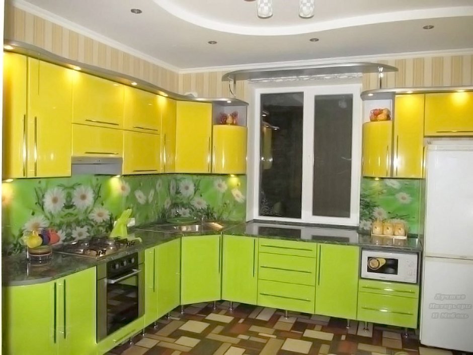 Кухни встроенные желто зеленая