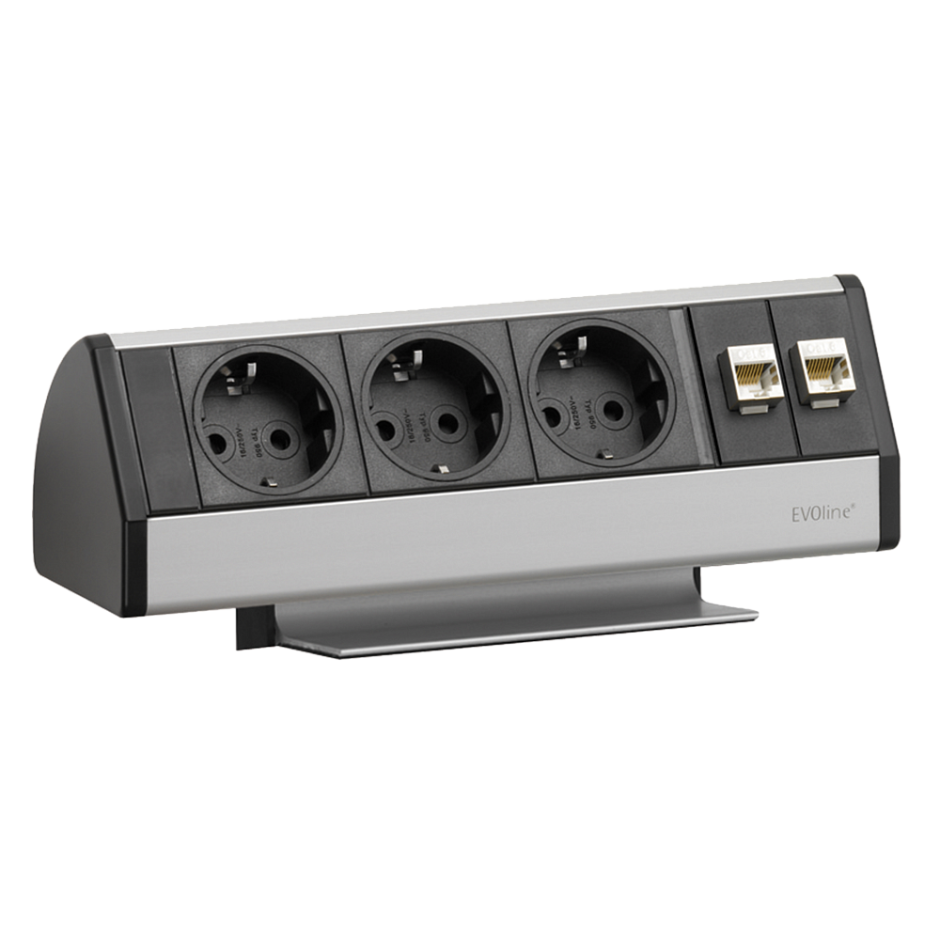 Удлинитель с крышкой 195х100 черный (розеточный блок x2, встраиваемый с USB)
