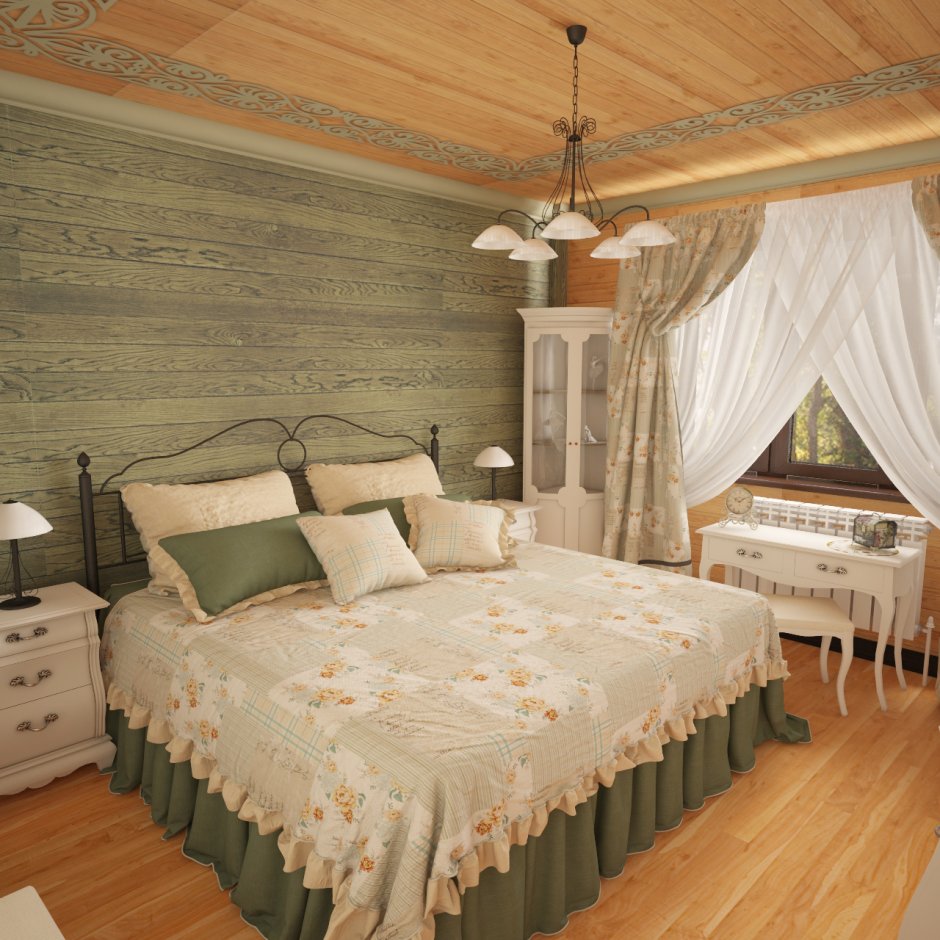 Спальня в Прованс стиле в срубовом доме