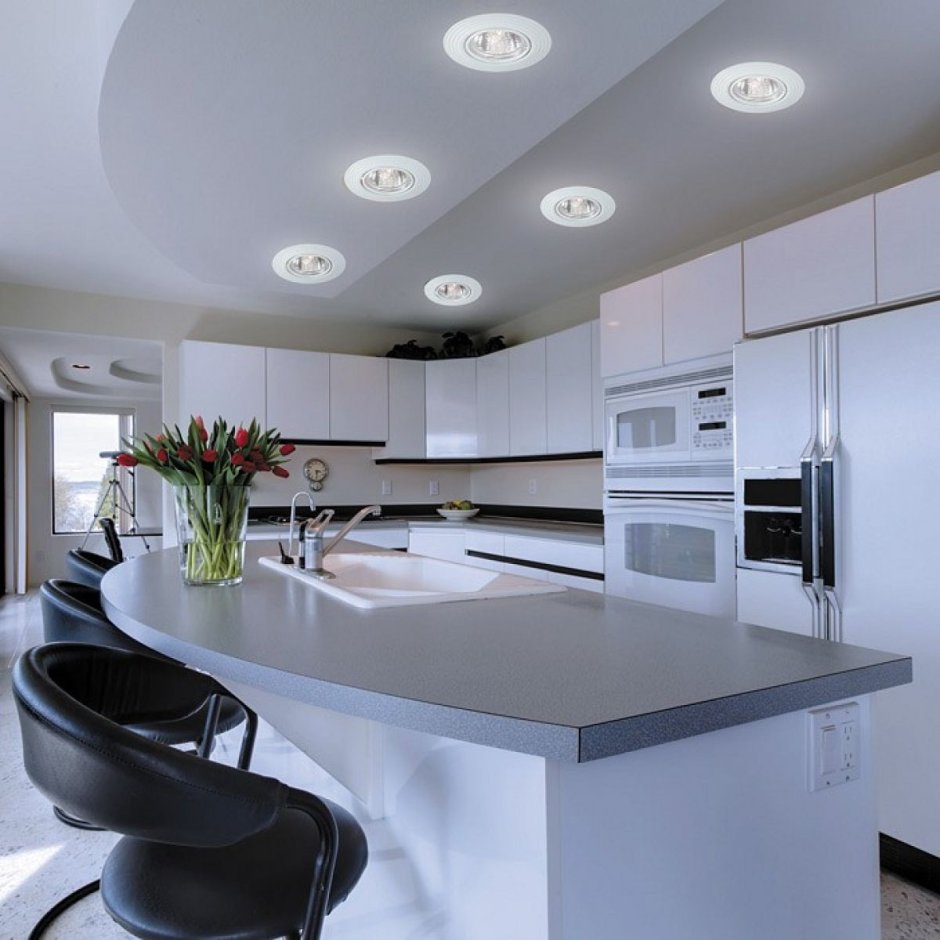 Точечные светильники для натяжных потолков кухня (58 фото)