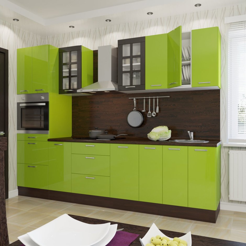 Кухня встроенная зеленая