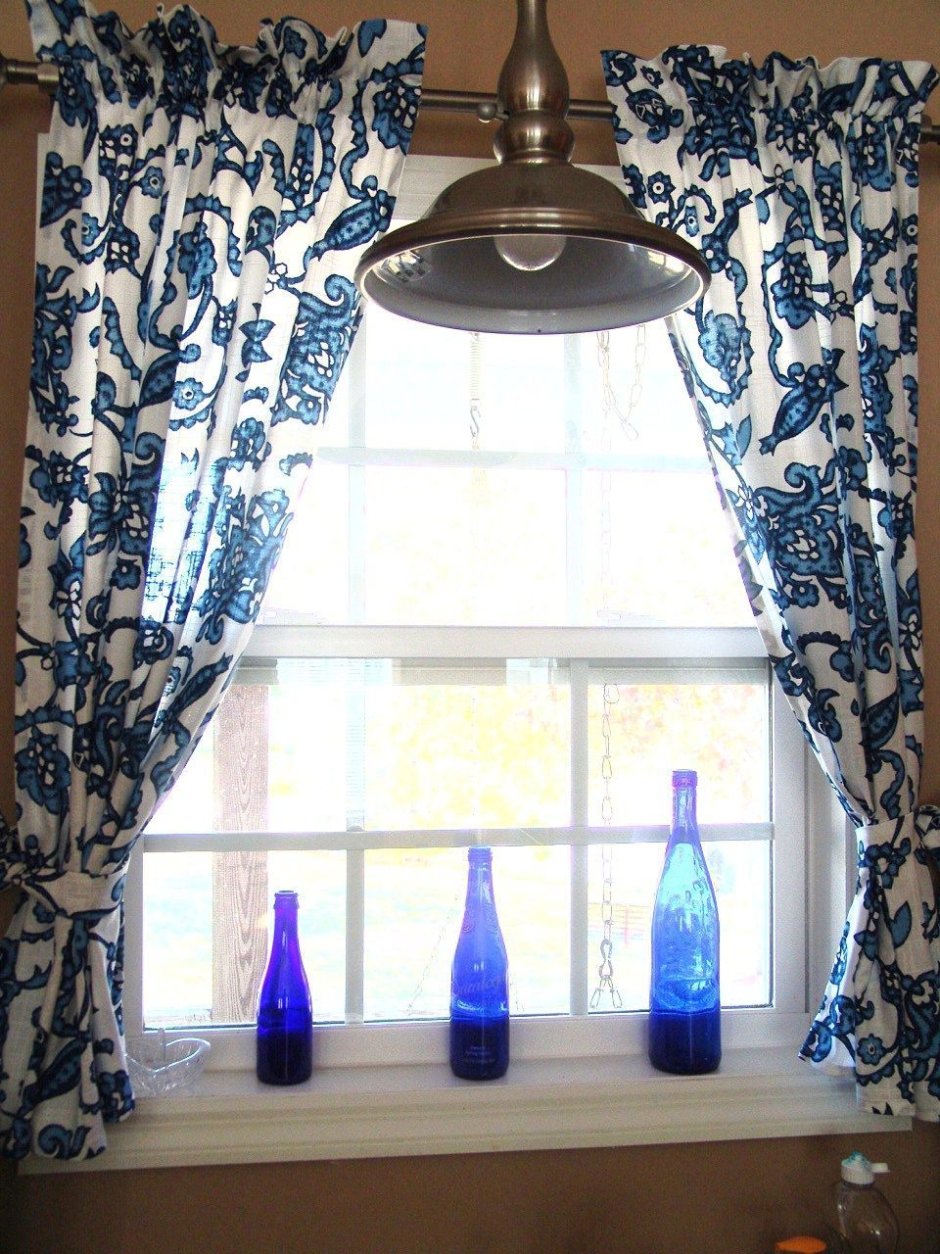 Готовые кухонные шторы Жанет голубые 500