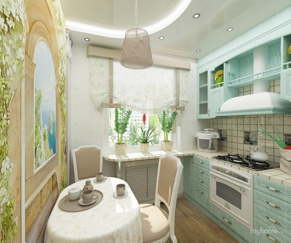 Фрески в интерьере маленькой кухни