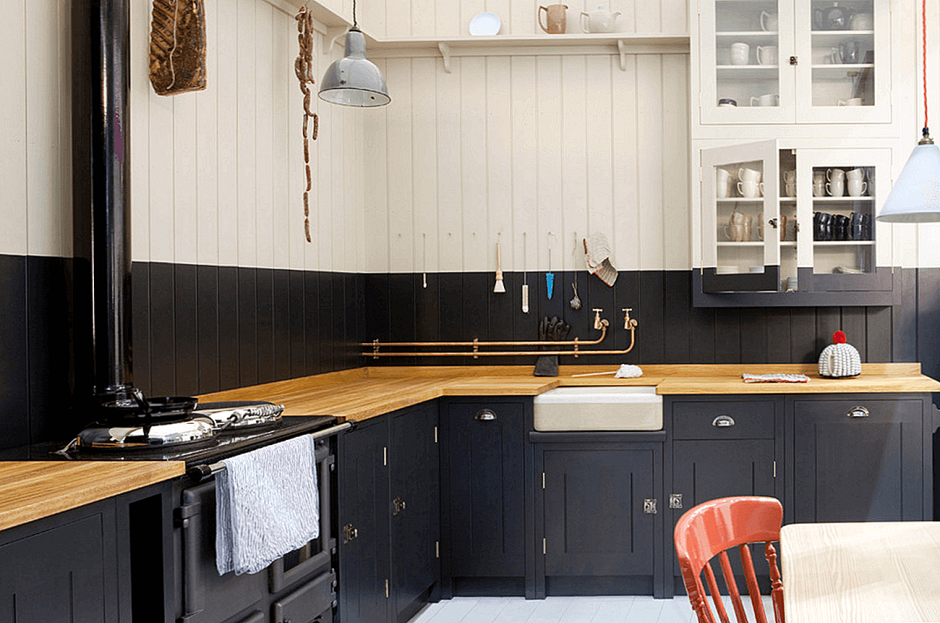 Икеа черная кухня с деревянной столешницей